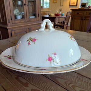 VINTAGE CHERRY CHINA Made in Japan Round Covered Muffin/Butter 2pc Dish